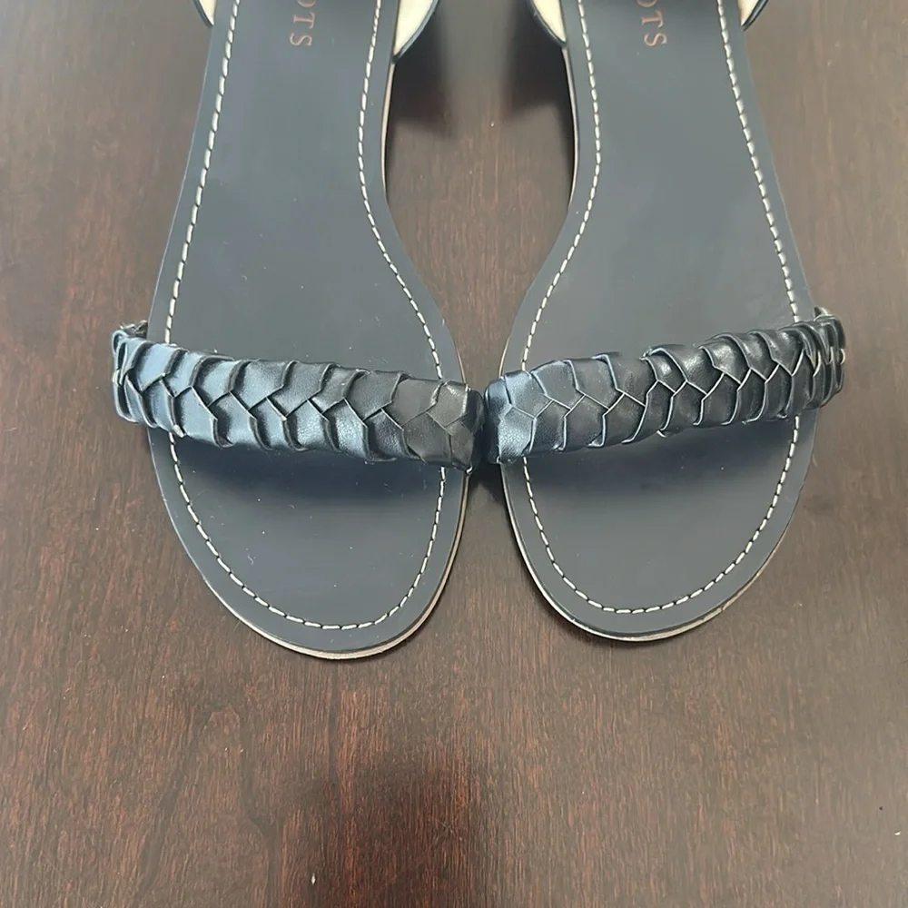 Talbots Womens Navy Braided Strap Sandals Sz 8 Minimalist Timeless Preppy Chic